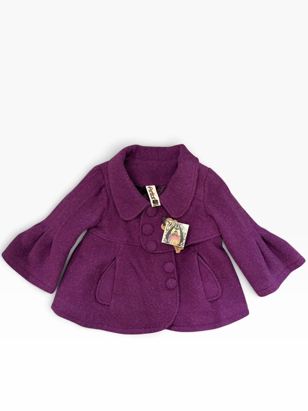Artka Purple Wool Blend Bell Sleeve Retro Coat Outerwear Boho Romantic Small/Med